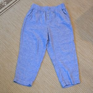 LOFT Linen Blend Pants Sz Medium High Rise Straight Leg Elastic Waist